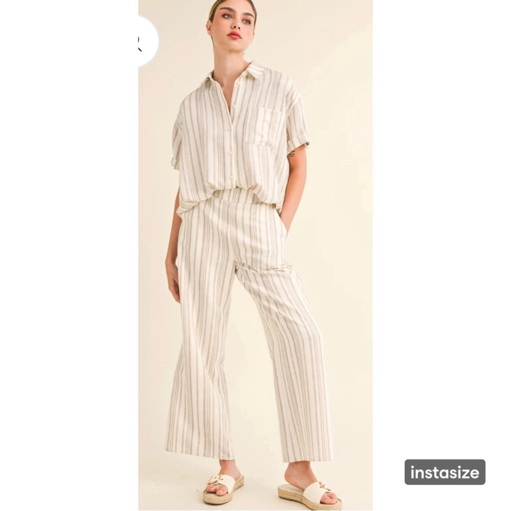 RESET by Jane Valentina Shirt & Pants Set White Taupe Size L New